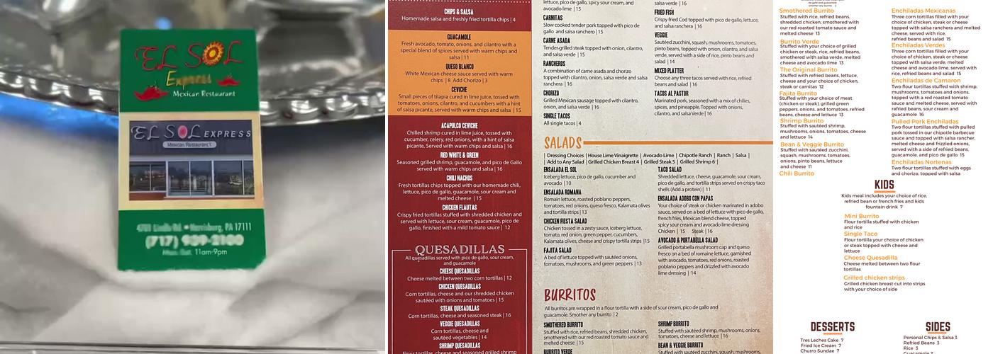 El Sol Express Menu