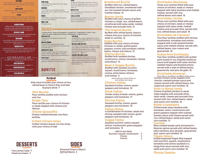 El Sol Express Menu