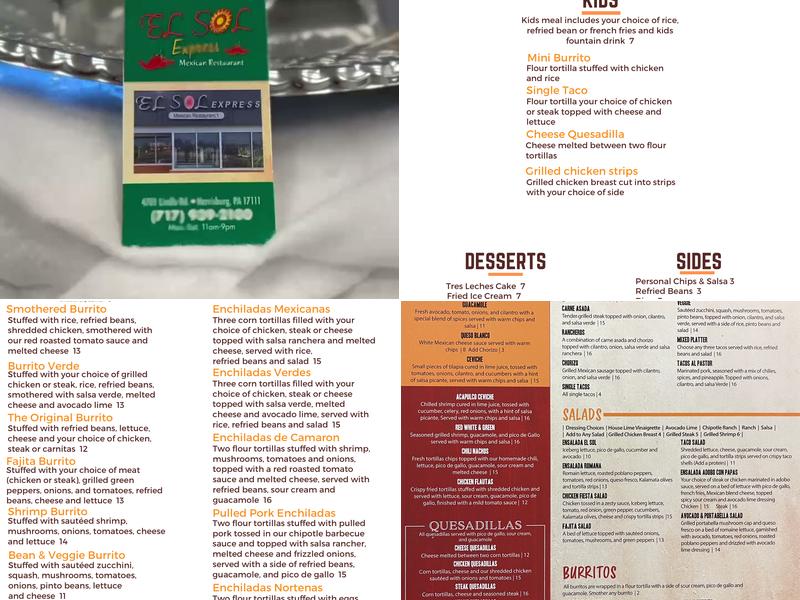 El Sol Express Menu