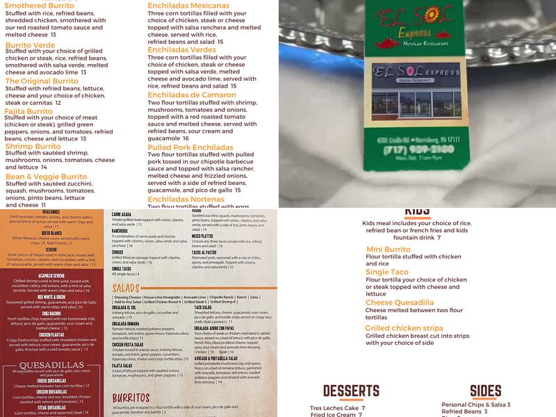 El Sol Express Menu