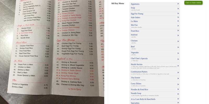 Chef Chen's Inc. Menu