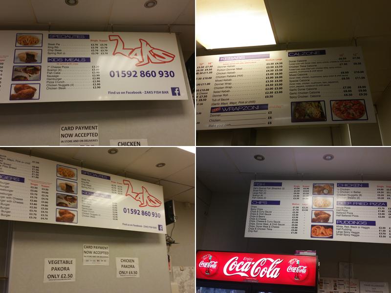 Zaks Fish Bar Menu