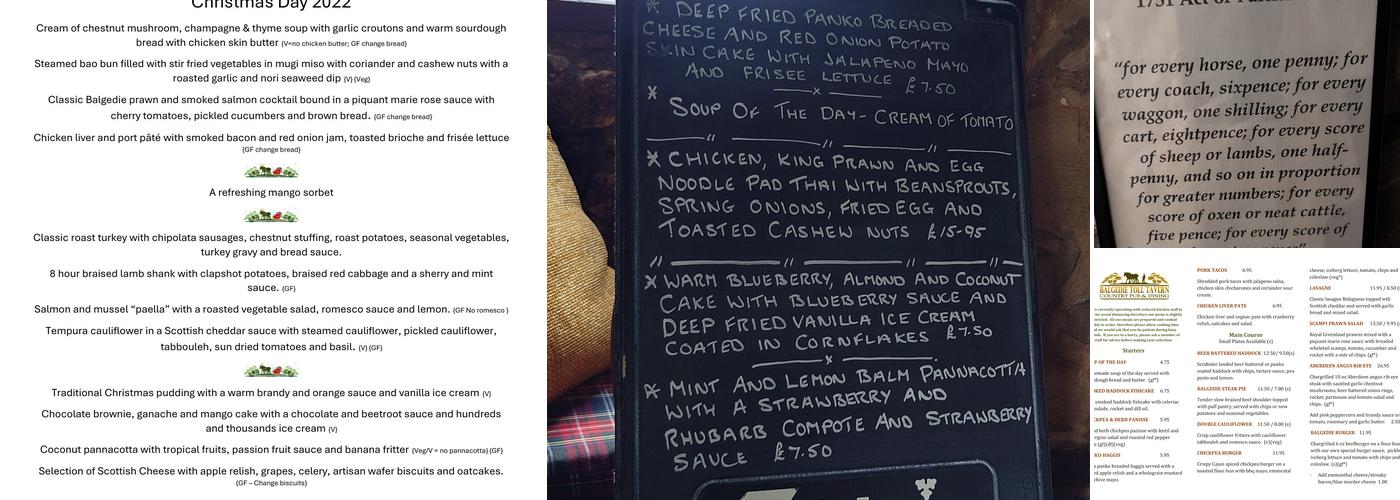 Balgedie Toll Tavern Menu