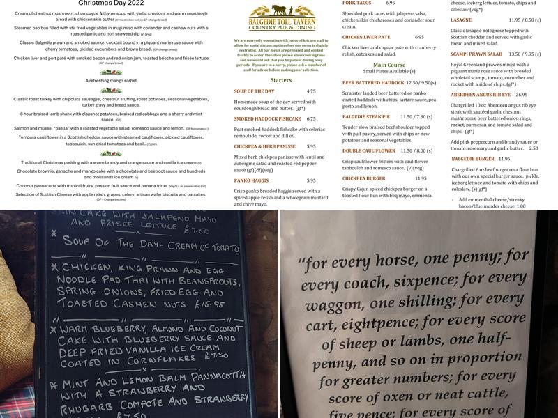 Balgedie Toll Tavern Menu