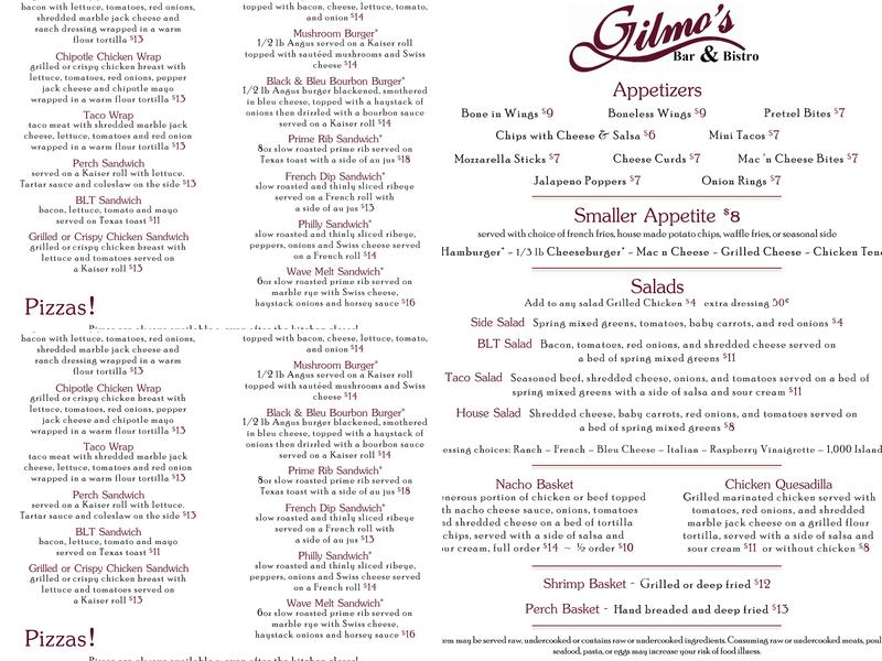 Gilmo's Bar & Bistro Menu