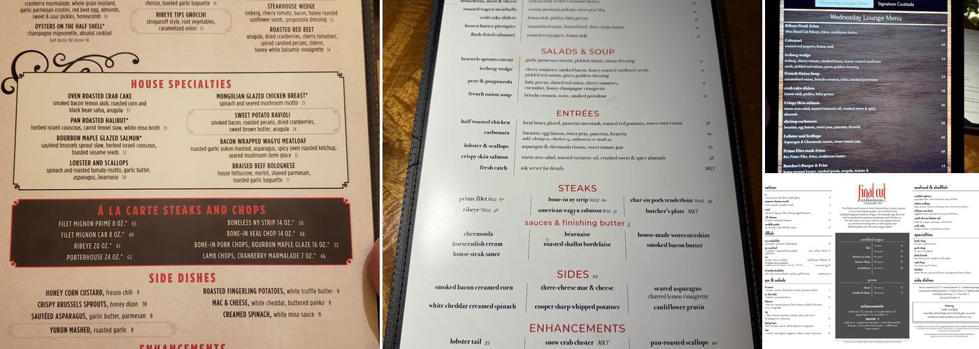 Final Cut Steakhouse Menu