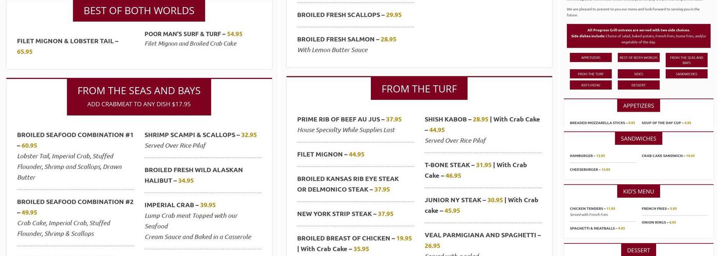 Progress Grill Menu