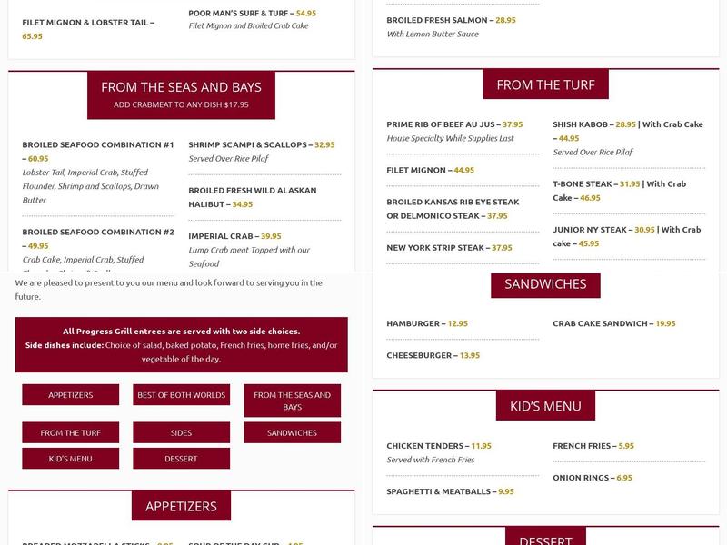 Progress Grill Menu