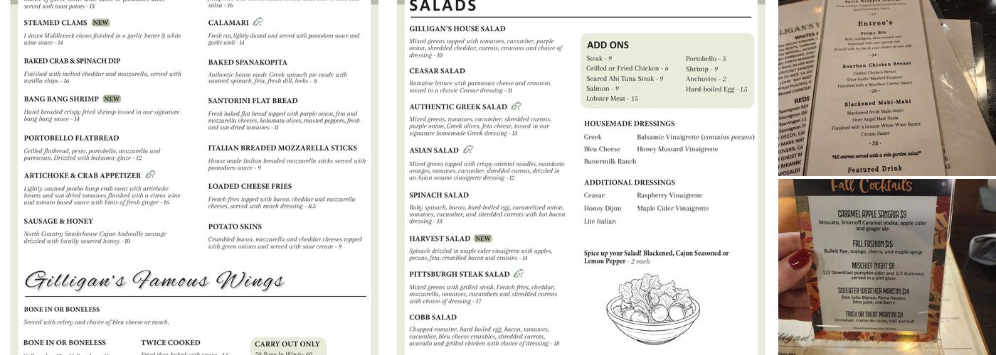 Gilligan's Bar And Grill Menu