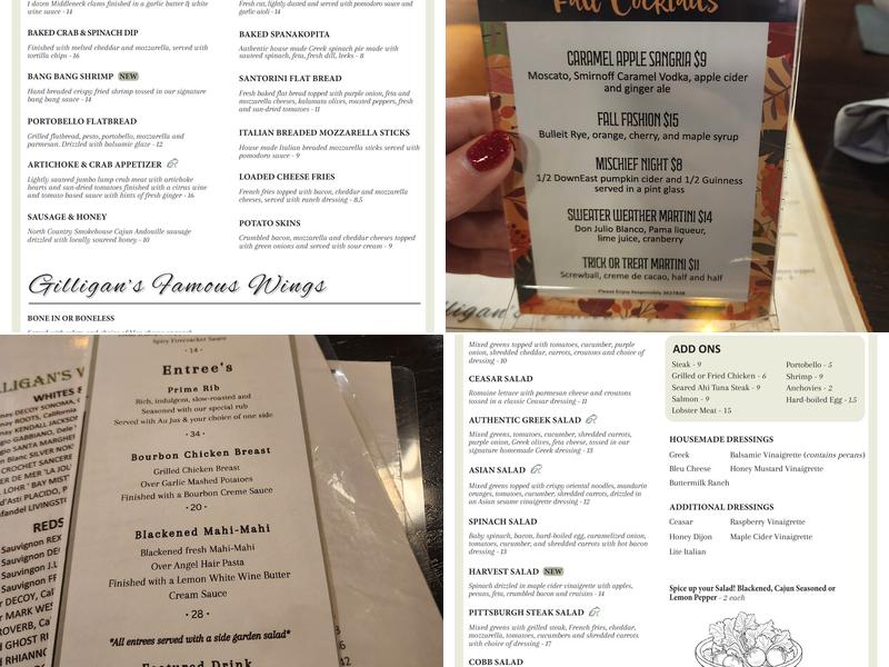 Gilligan's Bar And Grill Menu
