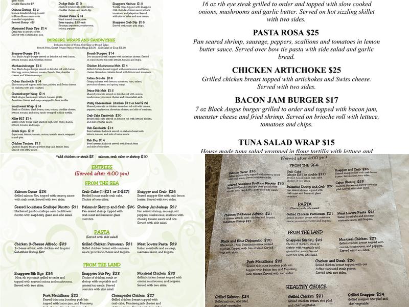 Snappers Bar & Grill Menu