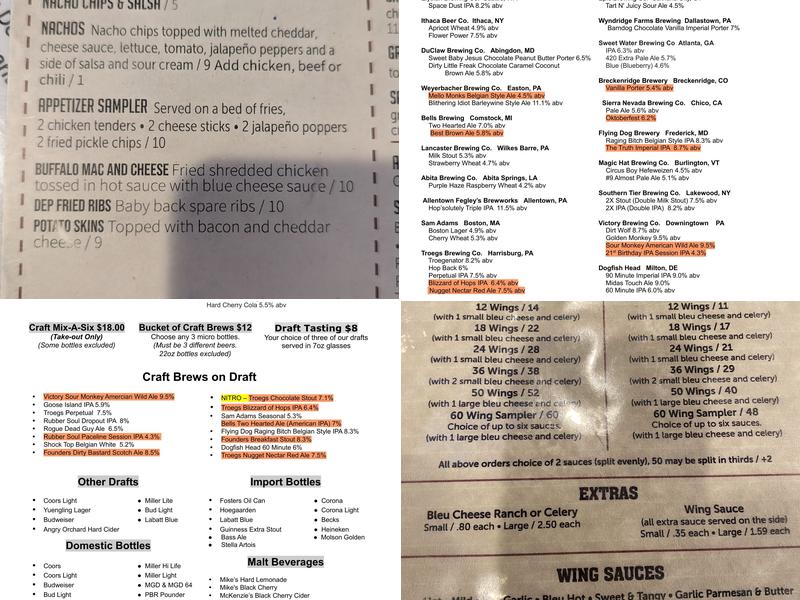 Underdog Sports Bar and Grill Menu