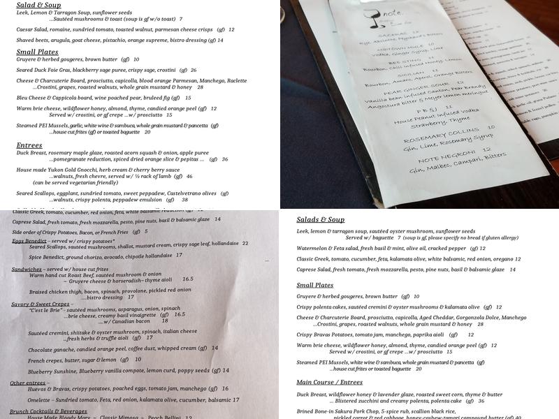 note. bistro & winebar Menu