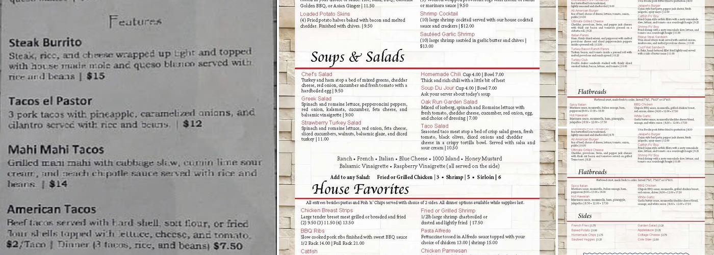 The Watering Hole at Oak Run Menu