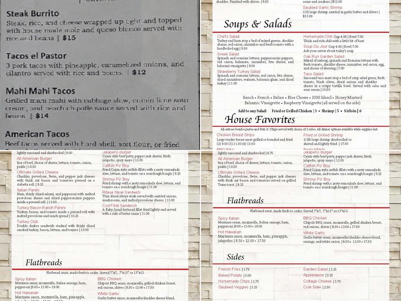 The Watering Hole at Oak Run Menu