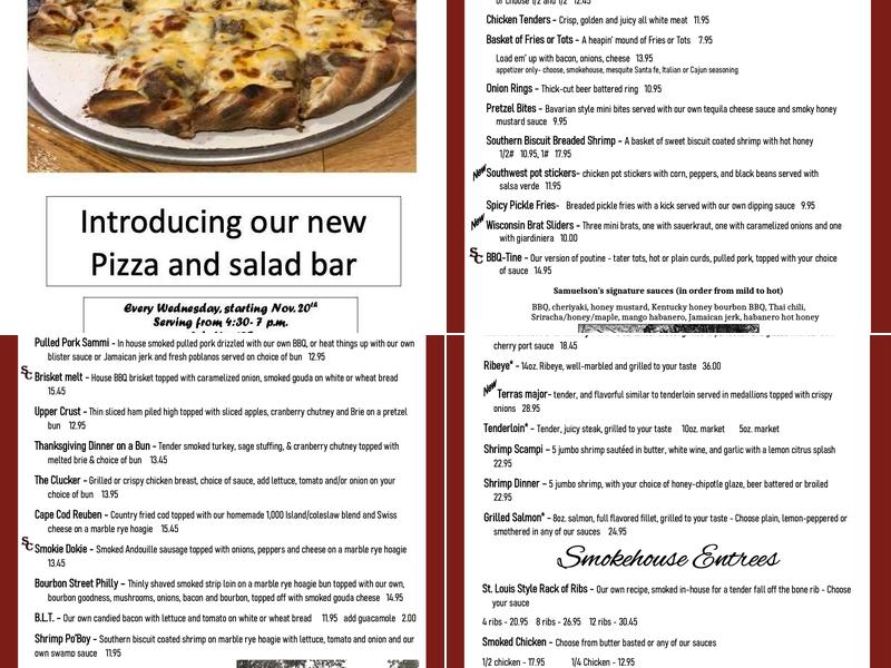 Samuelson's Creek Pub And Grill Menu