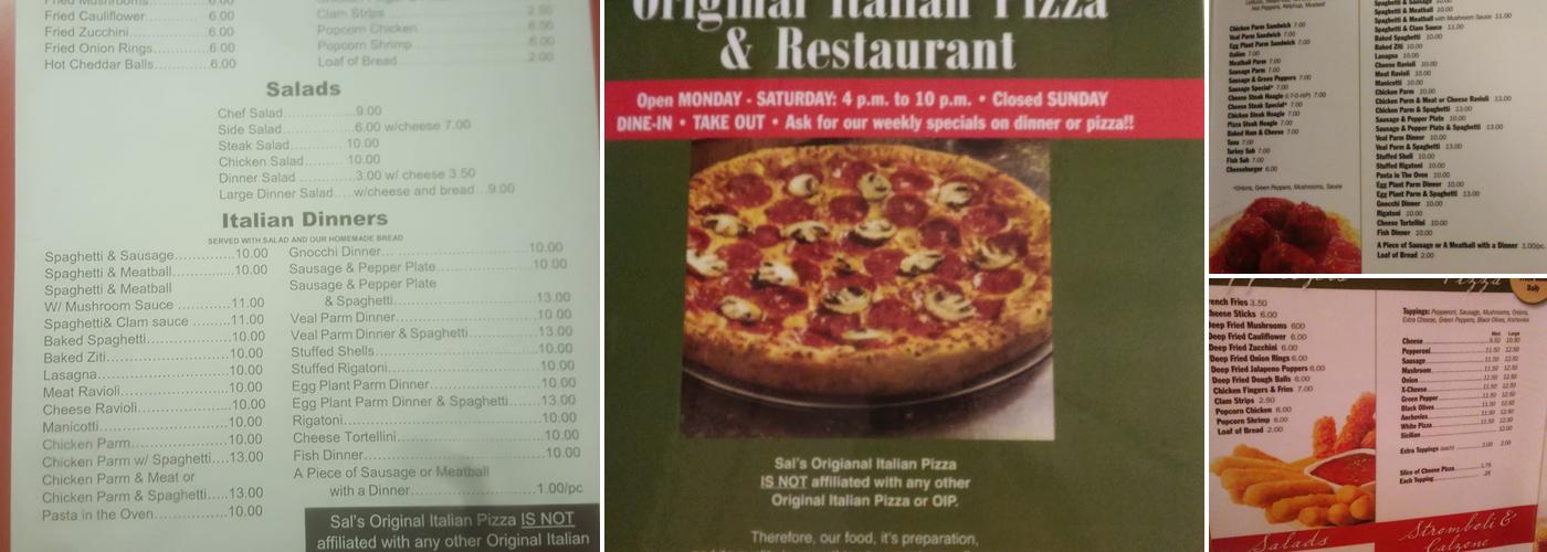 Sal's Original Italian Pizza Menu