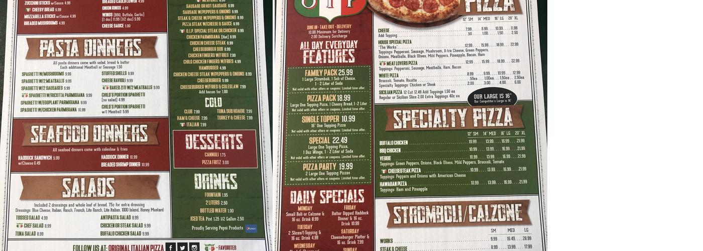 Original Italian Pizza Menu