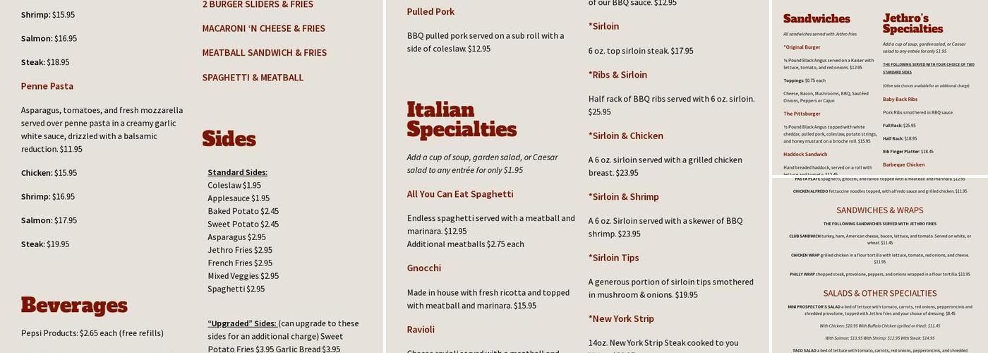 Jethro's Menu