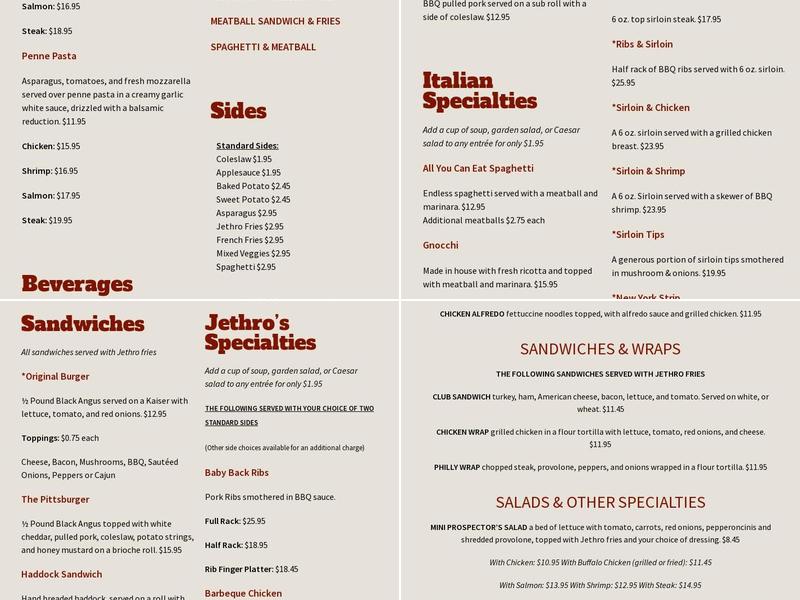 Jethro's Menu