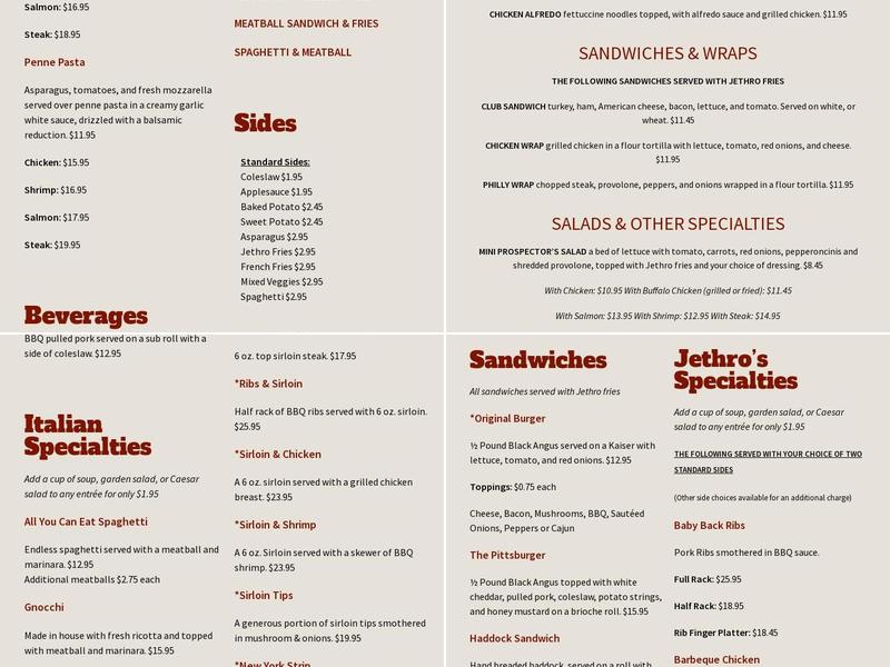 Jethro's Menu