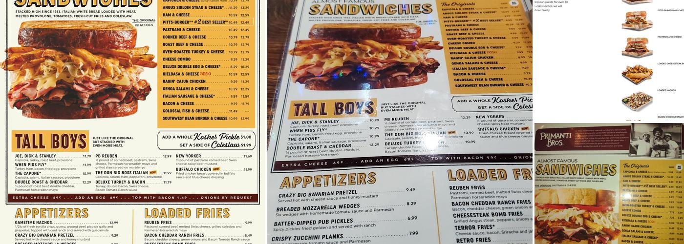 Primanti Bros. Restaurant and Bar Menu