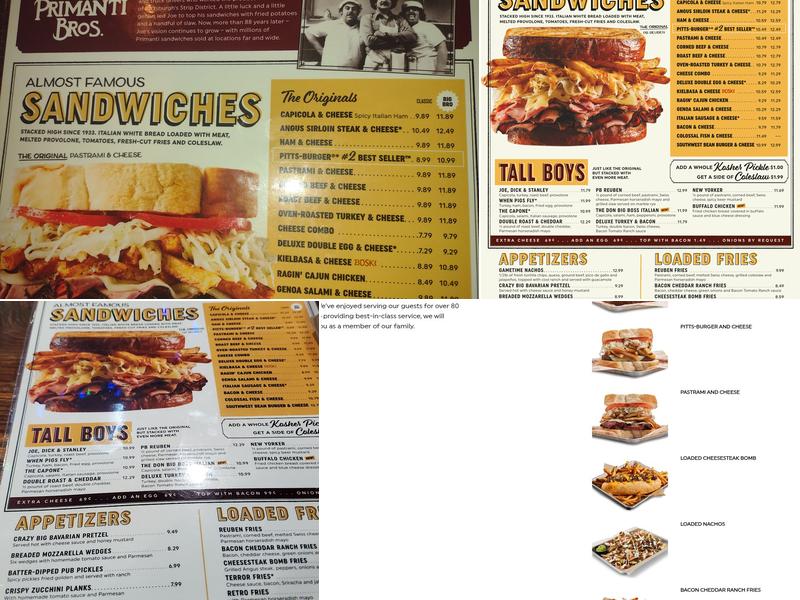 Primanti Bros. Restaurant and Bar Menu