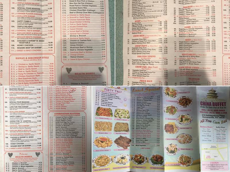 China Buffet Menu