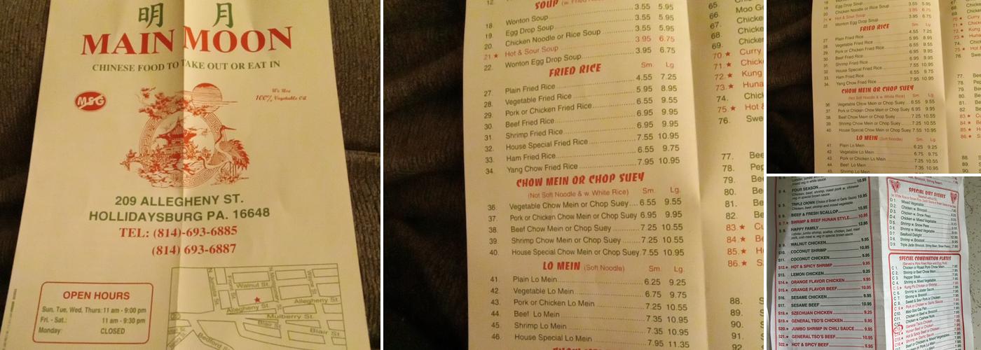 Main Moon Hollidaysburg Menu
