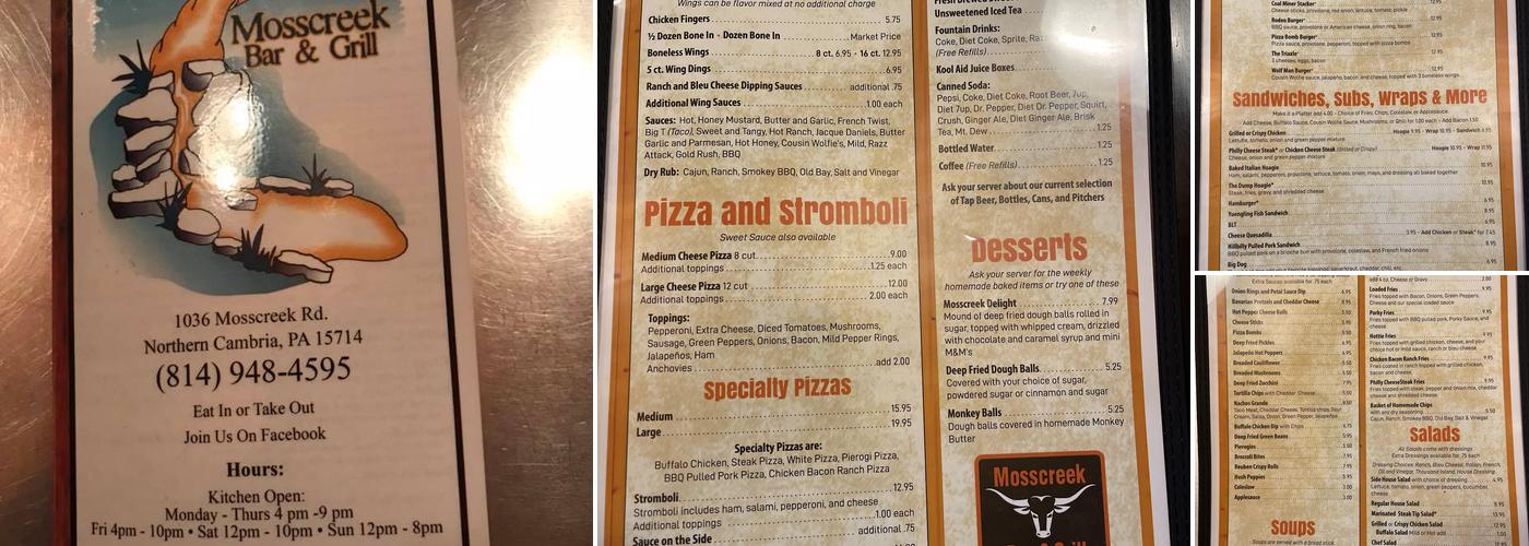 Mosscreek Bar & Grill Menu