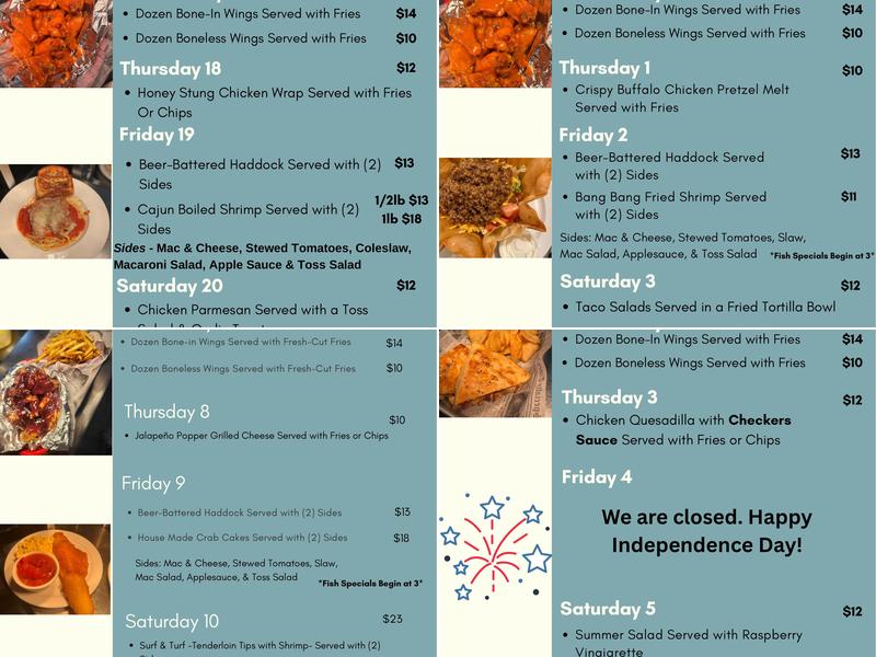 Checker's Grill Menu