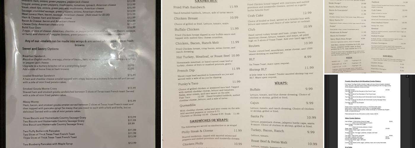 Franklin Street Bar & Grill Menu