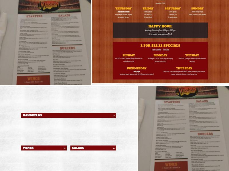 Woodside Bar & Grill Menu
