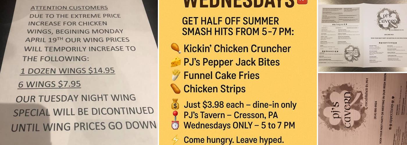 P J's Tavern Menu