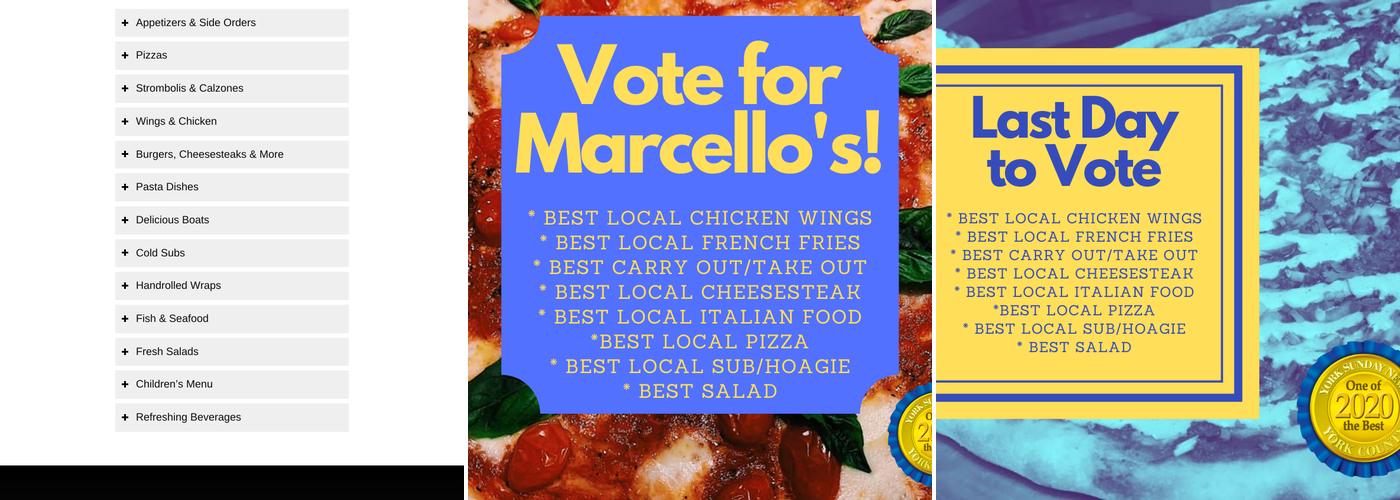 Marcello's Pizza Menu
