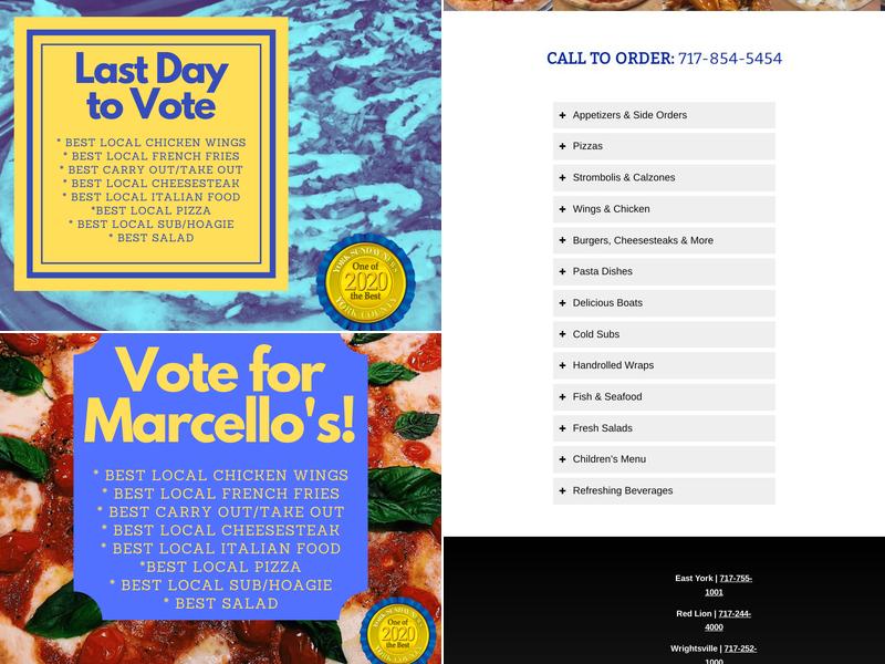 Marcello's Pizza Menu