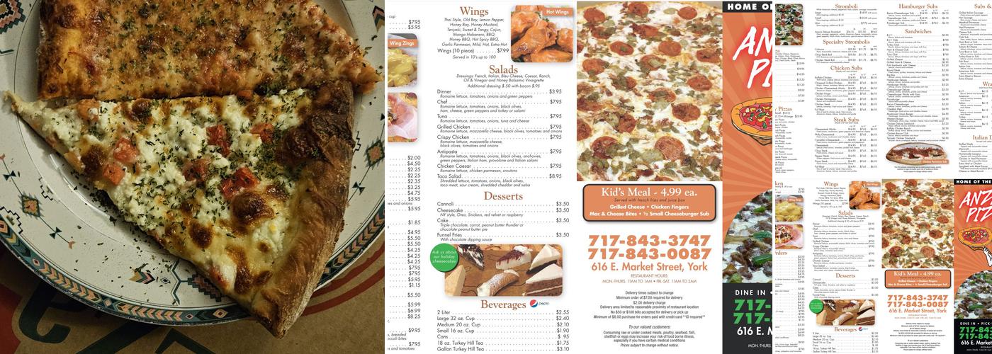 Anza's Pizza Menu