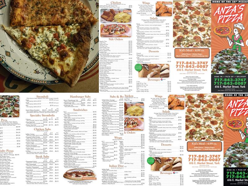 Anza's Pizza Menu
