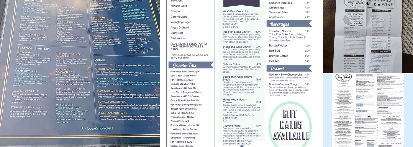 The Cove Menu