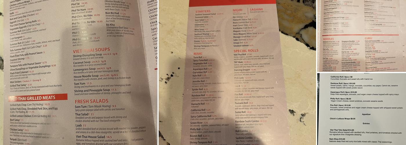 Viet Thai Cafe Menu