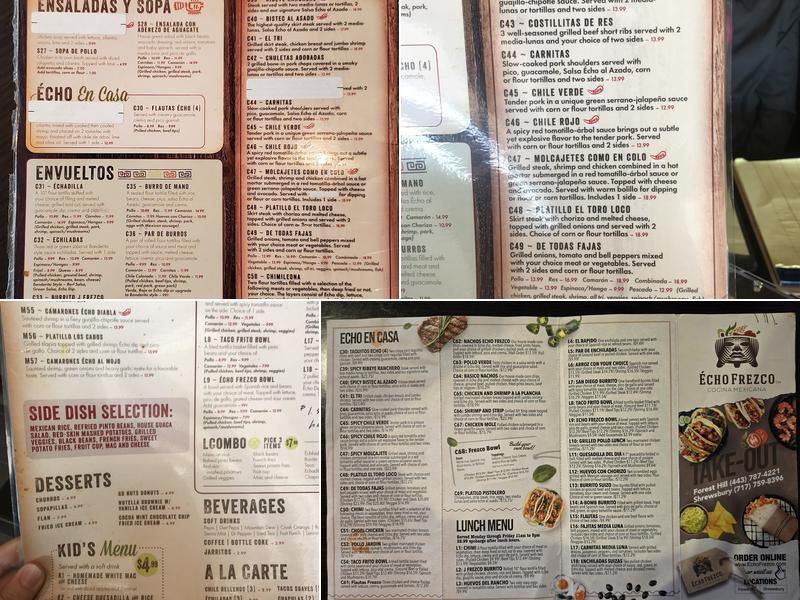 Echo Frezco Cocina Mexicana Menu
