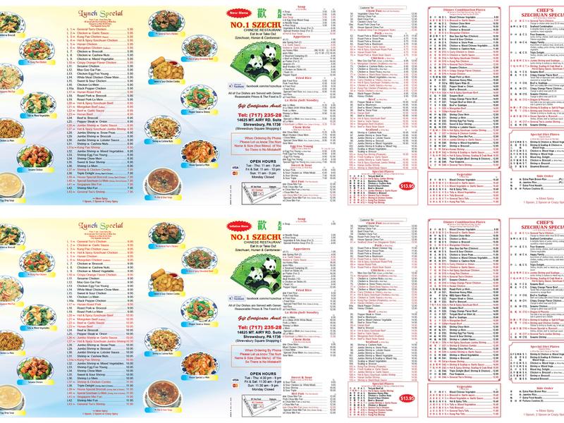 No. 1 Szechuan Chinese Restaurant Menu
