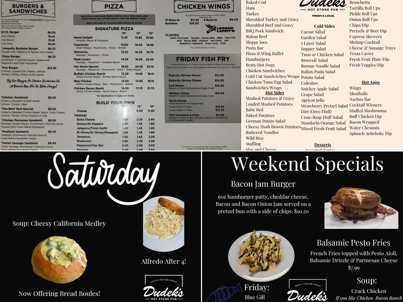 Dudek's Hot Stone Pub Menu