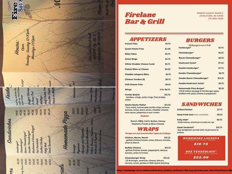 Firelane Bar & Grill Menu