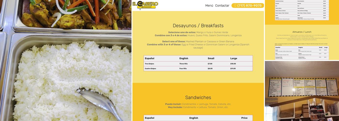 El Casero Restaurant Menu