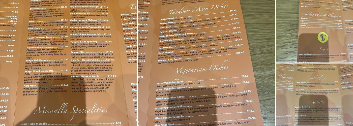 Tamarind Restaurant & Bar Tredegar Menu