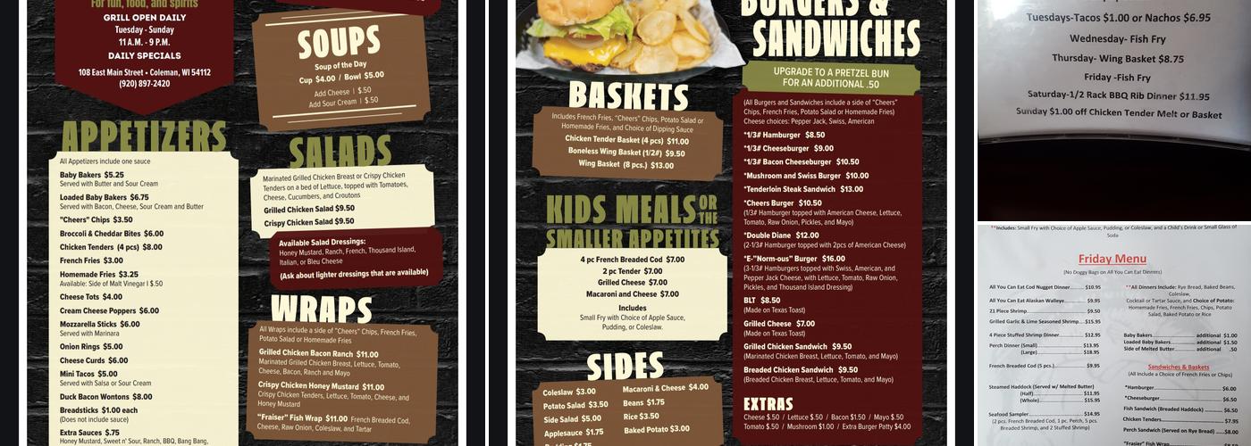 Cheers Too Menu
