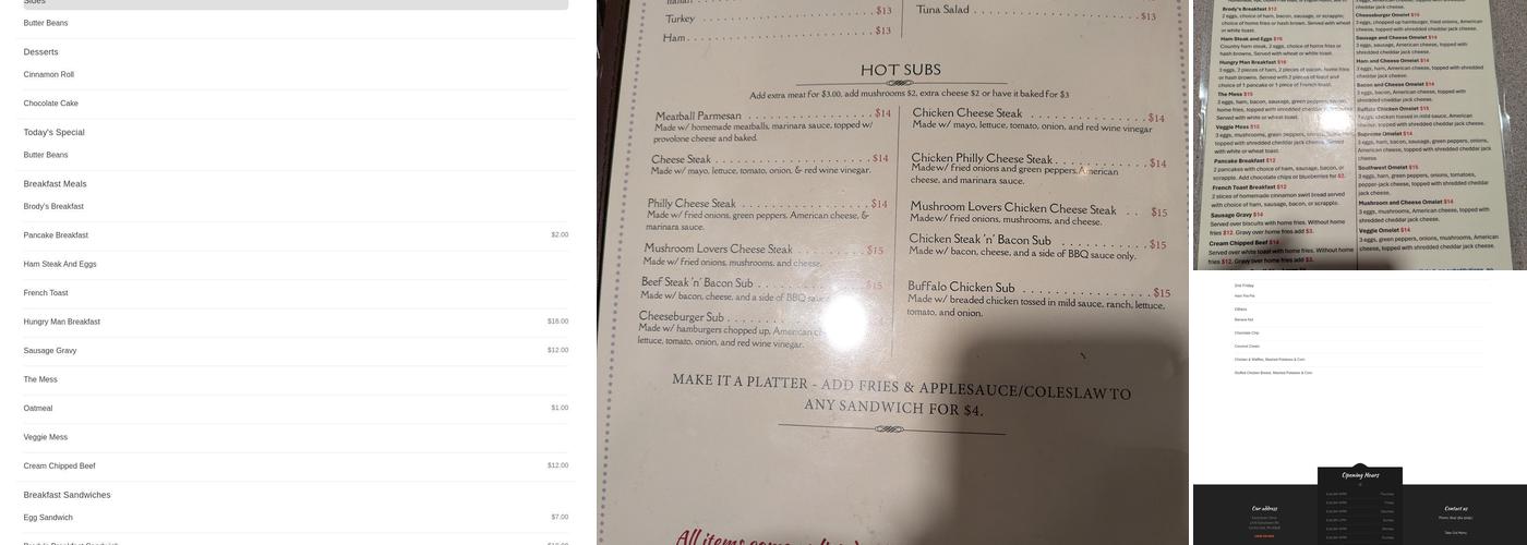 Earlystown Diner Menu