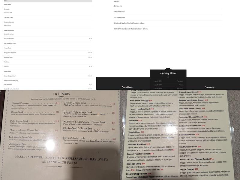 Earlystown Diner Menu