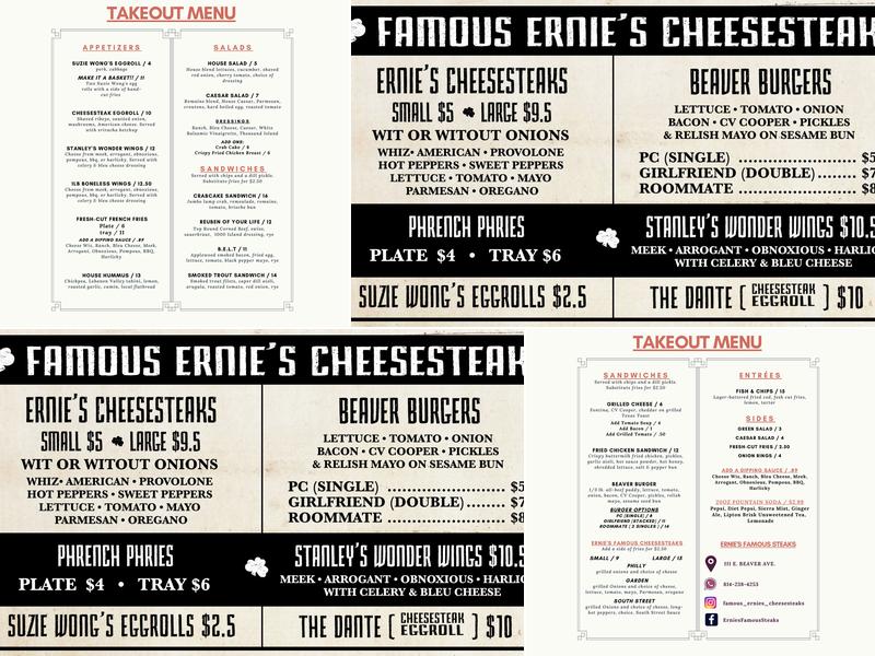 Famous Ernie's Steaks Menu